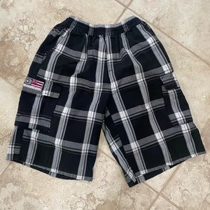 Y2K Maui Built Tropix Hawaii Elastic Waist Long Plaid Cargo Shorts Men’s Sz Sm